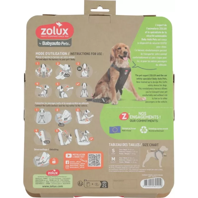 Šunų petnešos ZOLUX TRAVEL SAFE S — dydis S, juodos