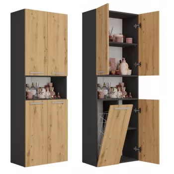 Vonios spintelė Top e Shop NEL 1K DK ANT/ART KP — grafitas/ąžuolas, pastatoma, 5 lentynos, 600×300×1740 mm