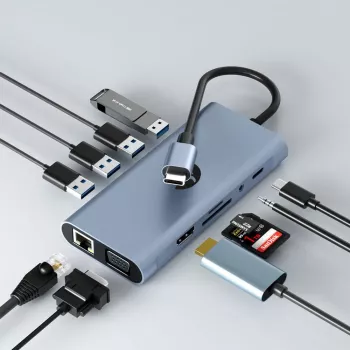 USB-C adapteris Hawk HW-HUB801 8-in-1 su HDMI ir Ethernet