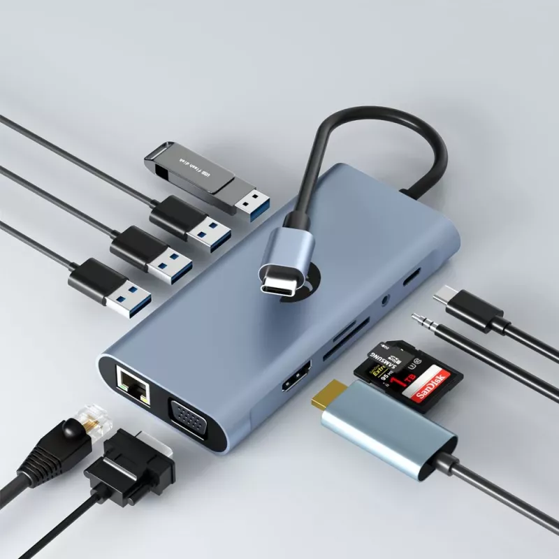 USB-C adapteris Hawk HW-HUB801 8-in-1 su HDMI ir Ethernet