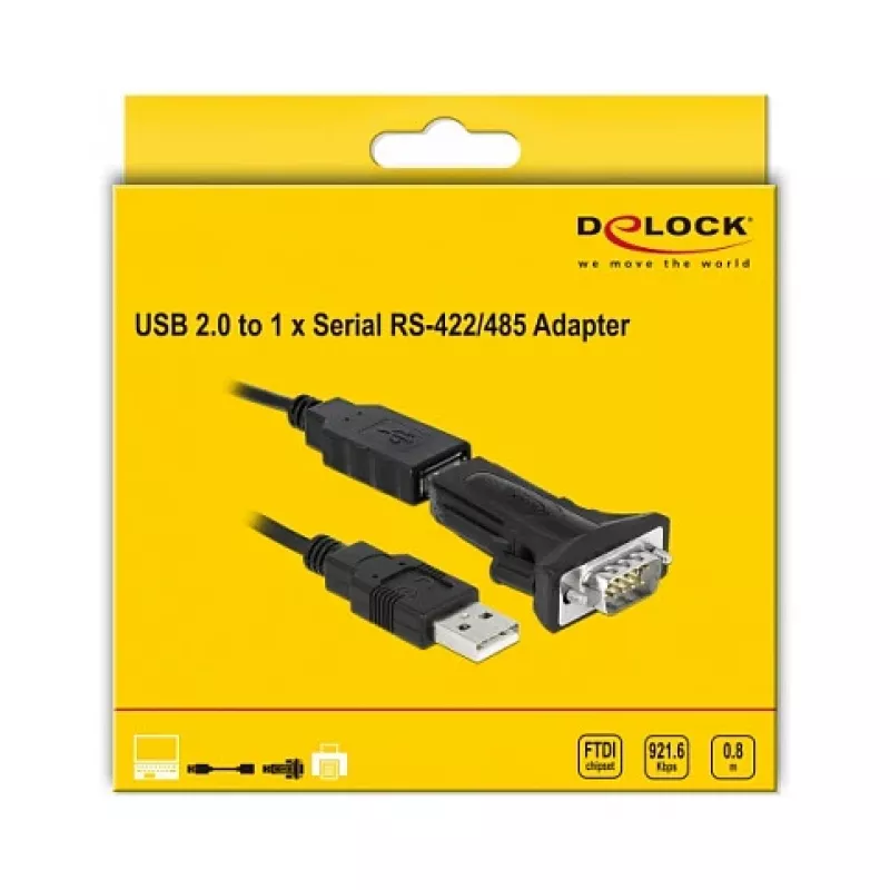 Serijinis laidas DeLOCK 66286 USB Type-A DB-9 Juodas 0,8 m
