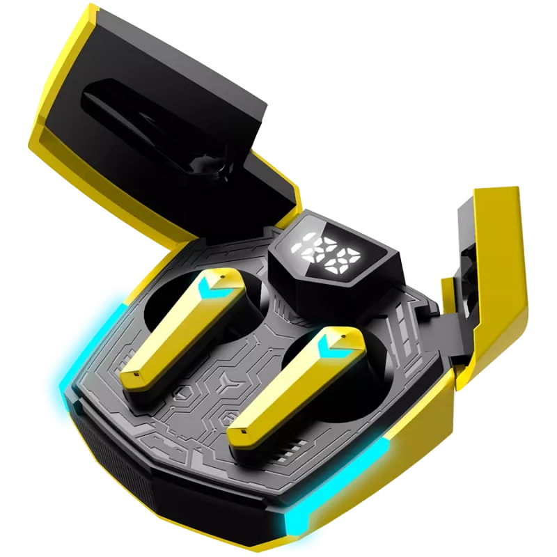 Canyon GTWS-2 belaidės ausinės su ausų kabliukais, žaidimams, USB Type-C, Bluetooth, įkrovimo doku, geltonos (CND-GTWS2Y)