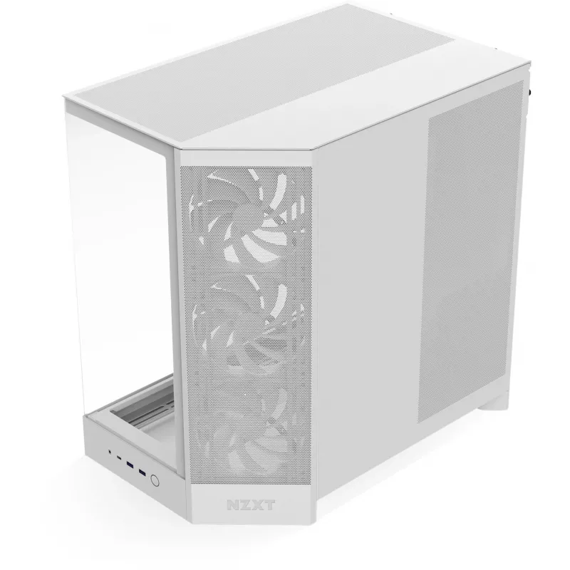 PC korpusas NZXT H9 Flow Midi Tower baltas — ATX/EATX/Micro ATX/Mini-ITX, 3x140 mm priekyje, 1x120 mm gale, 2x3,5 col. ir 6x2,5 col. nišos, grūdintas stiklas