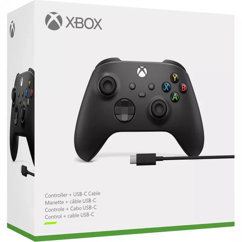 Microsoft Xbox belaidis valdiklis + USB-C laidas juodas žaidimų pultas analoginis / skaitmeninis PC, Xbox One, Xbox One S, Xbox One X, Xbox Series S, Xbox Series X