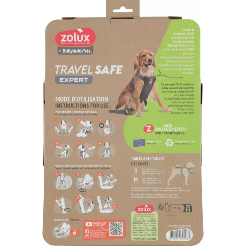 Šunų petnešos ZOLUX TRAVEL SAFE M, dydis M, raudonos