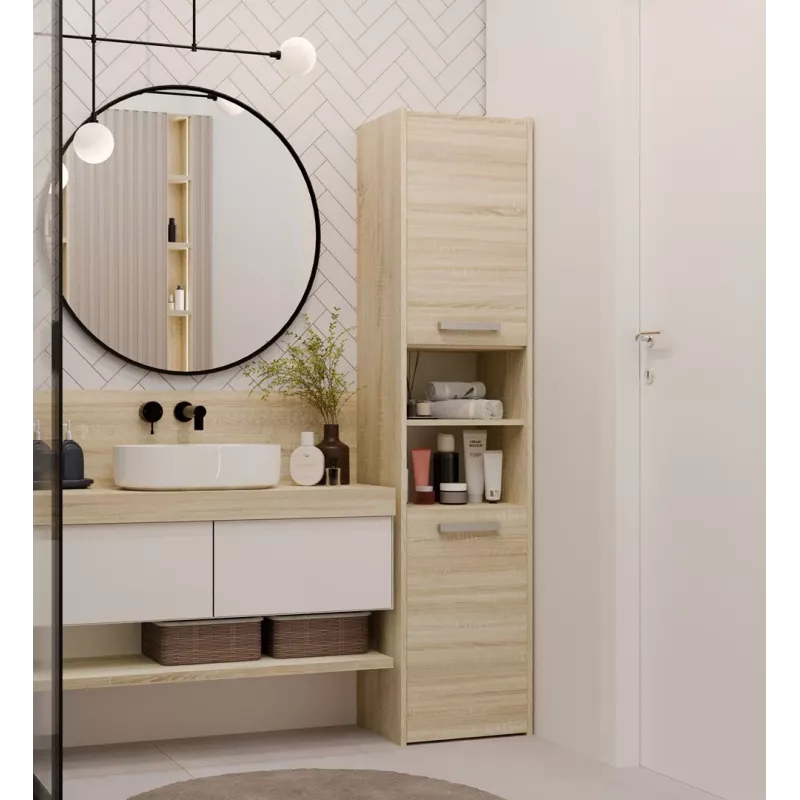 Vonios spintelė top e shop S40 SONOMA — Ąžuolo spalvos rėmas, laisvai pastatoma, 6 lentynos, 400×300×1700 mm