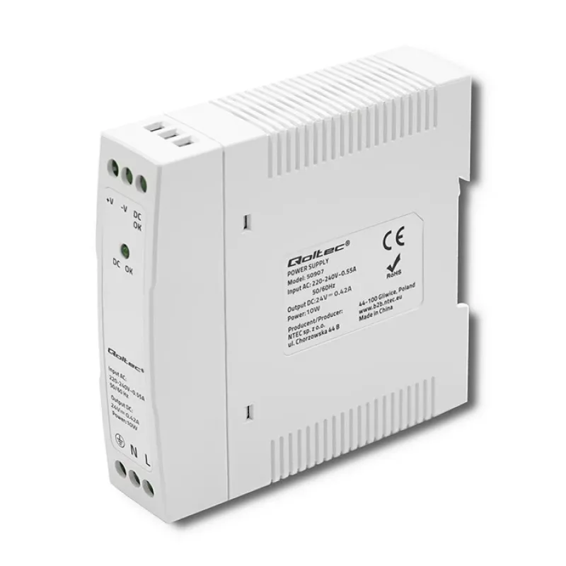 DIN bėgio maitinimo šaltinis 10W, 24V, 0,42A, plonas