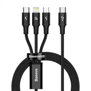 Baseus Rapid 3-in-1 USB laidas 1,5 m USB A USB C/Micro USB A/Lightning juodas