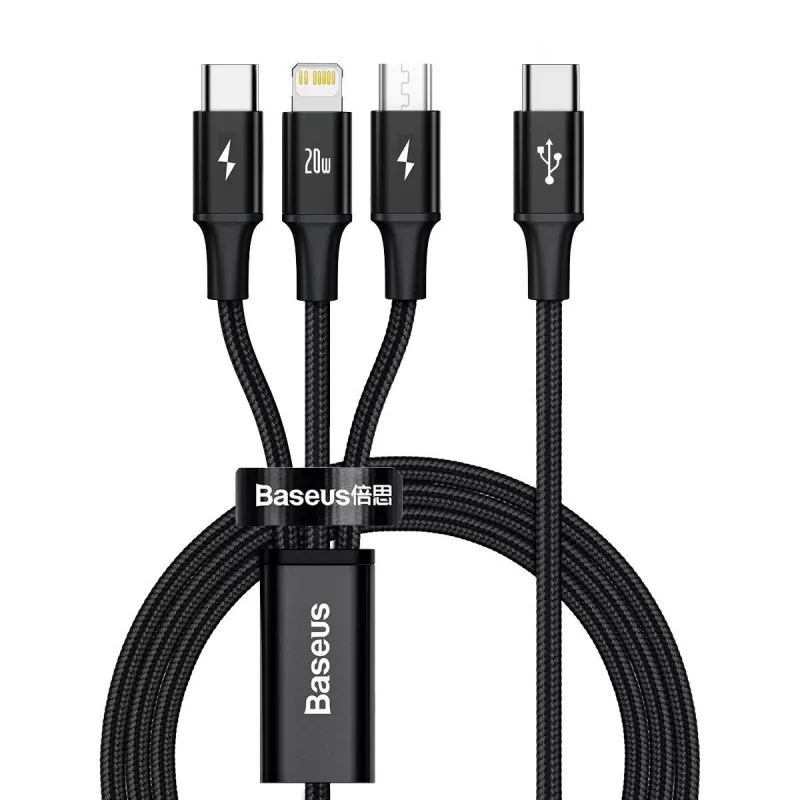 Baseus Rapid 3-in-1 USB laidas 1,5 m USB A USB C/Micro USB A/Lightning juodas