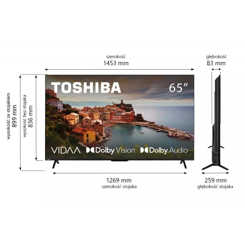 TV Toshiba 65UV2463DG 65 col. (165,1 cm) 4K Ultra HD DLED išmanusis televizorius, 3840×2160, VIDAA, Wi‑Fi, 300 cd/m², juoda