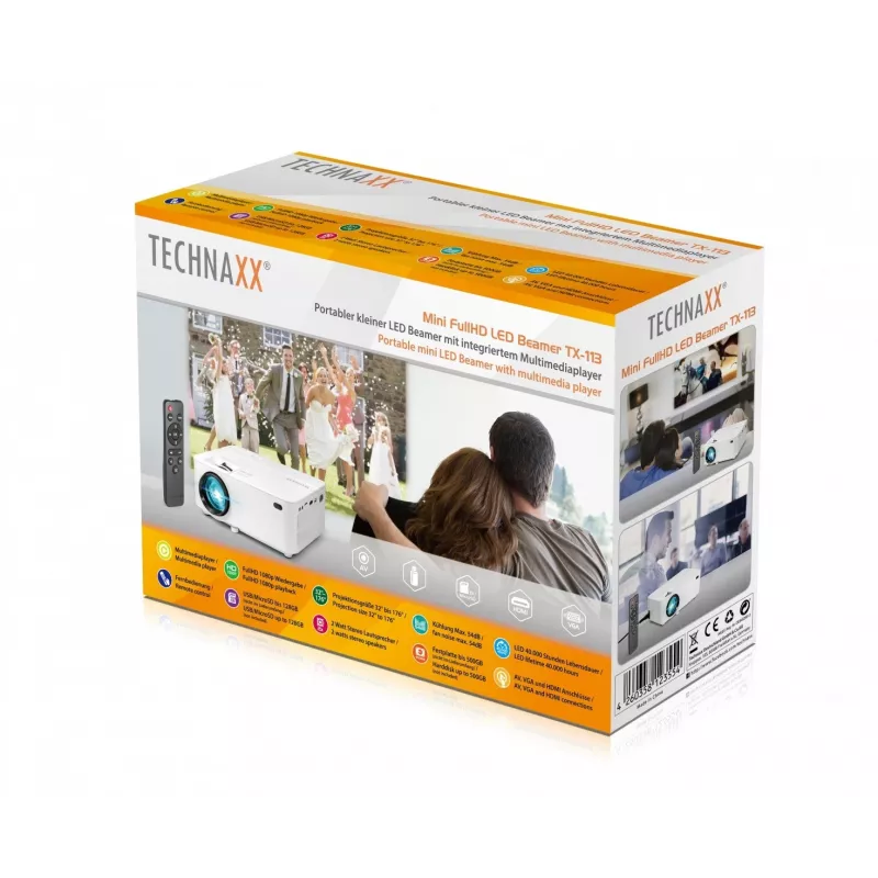 Technaxx TX-113 Standartinio atstumo projektorius 1800 ANSI liumenų LED 800x480 Baltas