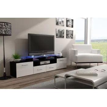 Cama TV stovas EVORA 200 juodas/baltas blizgus