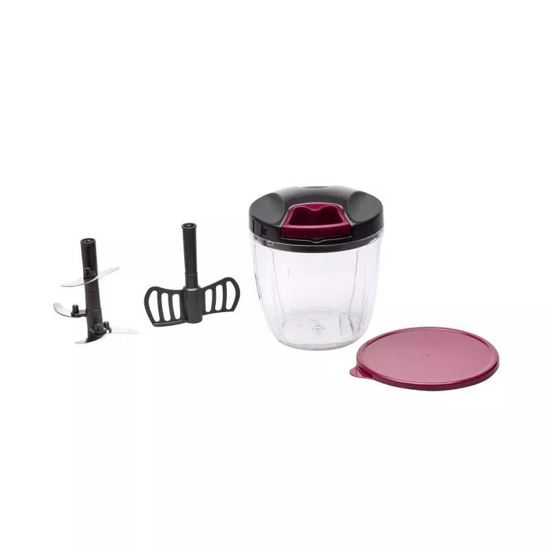Rankinis maisto smulkintuvas Jata HMAQ4506 0,9 l talpos nerūdijančio plieno peiliai 140 mm aukštis 12,5 cm skersmuo Juoda Raudona Skaidri