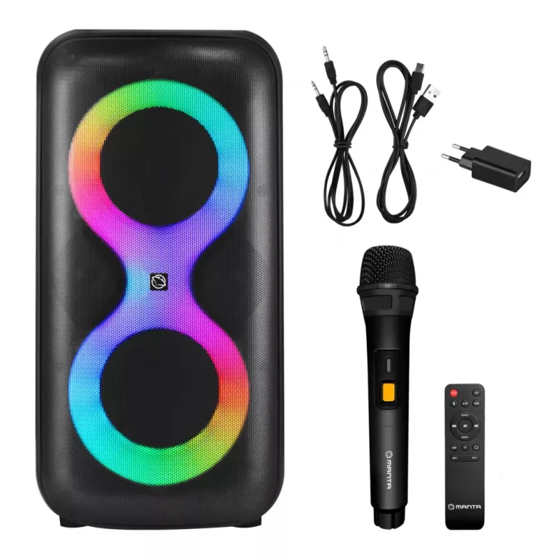 Nešiojamasis muzikos centras MANTA SPK0401B100 Bluetooth garsiakalbis, 100 W pikinė galia, FM radijas, karaoke, įmontuota baterija, X-BASS