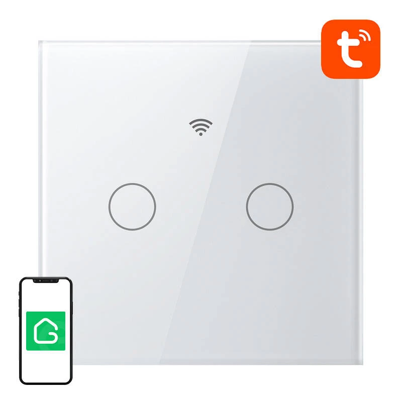 Išmanusis jutiklinis WiFi šviesos jungiklis Gosund SLS2 (modelis SW12) — lietimo valdymas, Wi‑Fi ryšys, pasirenkamas N/Dvigubas laidų sujungimas