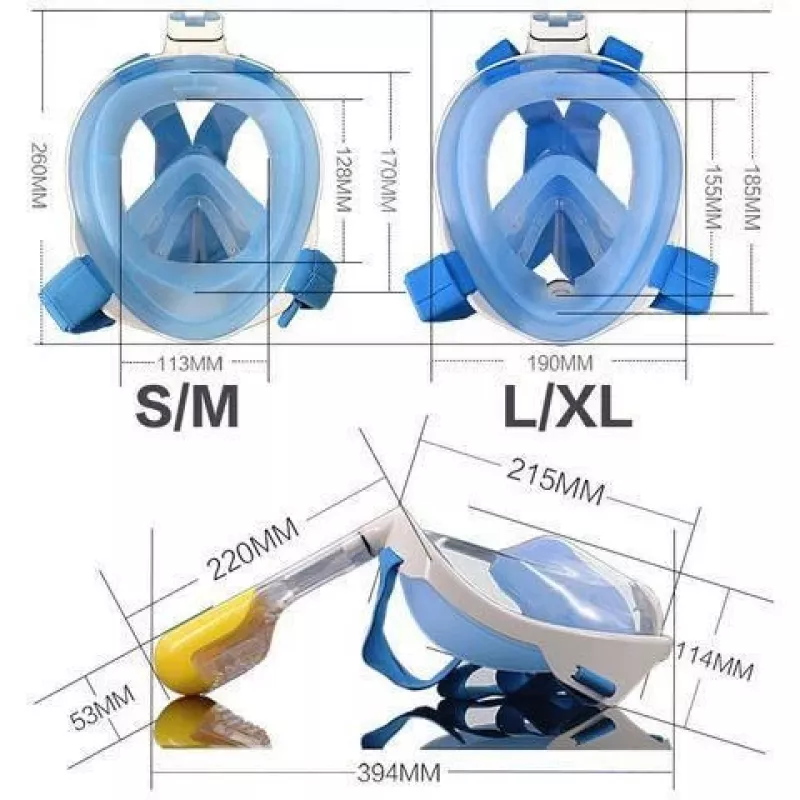 Nardymo kaukė Free Breath M2068G L/XL rožinė — visą veidą dengianti nardymo kaukė, dydis L/XL
