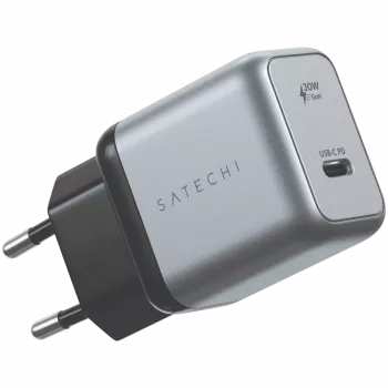 Mobiliojo įrenginio įkroviklis Satechi ST-UC30WCM-EU — Universalus vidaus kintamosios srovės įkroviklis su 1× USB-C, juoda/sidabrinė