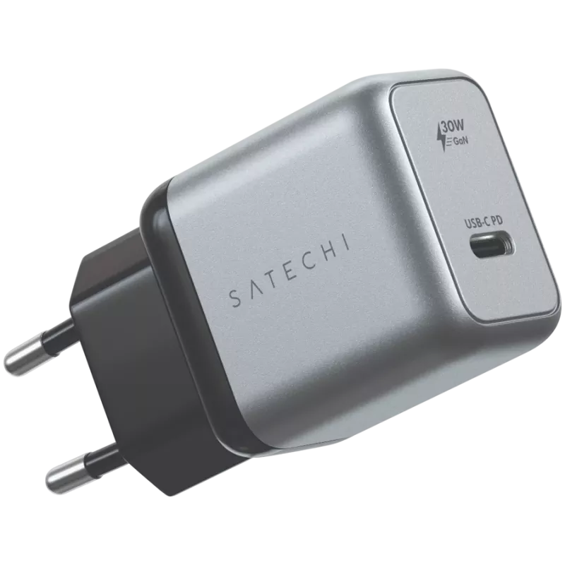 Mobiliojo įrenginio įkroviklis Satechi ST-UC30WCM-EU — Universalus vidaus kintamosios srovės įkroviklis su 1× USB-C, juoda/sidabrinė