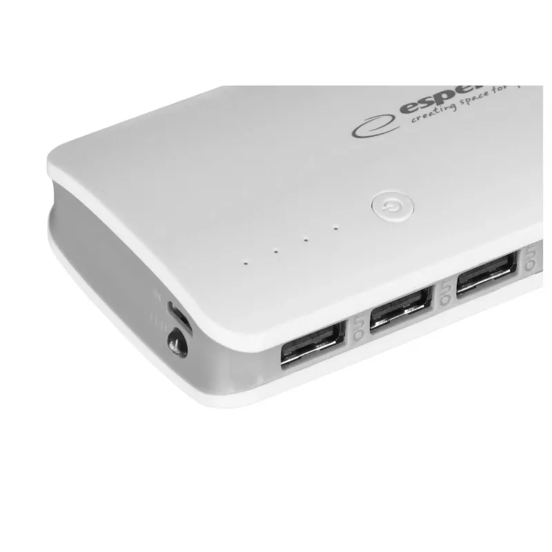 Nešiojamasis įkroviklis Esperanza EMP106WE Radium — 8000 mAh, 3 įrenginių išvestis, Micro-USB įvestis, 5V/2A ir 5V/1.5A/1A išvestys, pilka