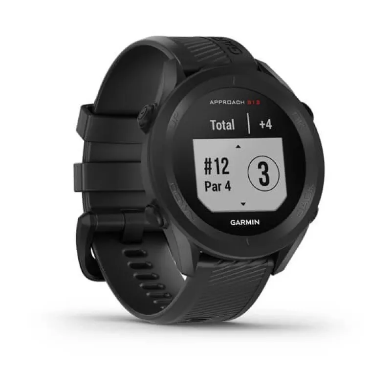 GPS golfo laikrodis GARMIN Approach S12, juodas, 43 mm korpusas, silikoninis dirželis, 30 val. GPS baterijos veikimo laikas