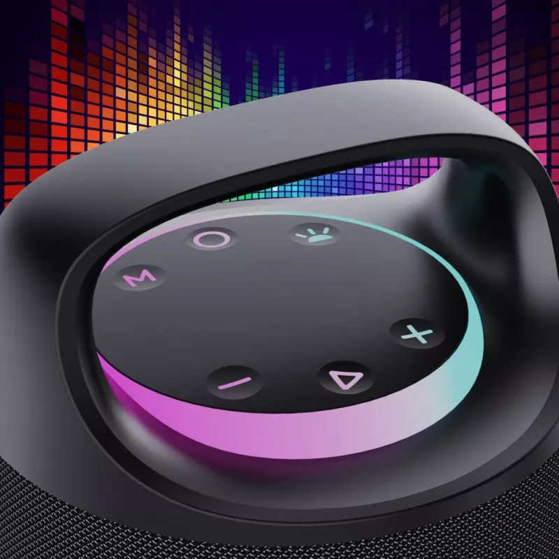 Nešiojamas garsiakalbis MANTA SPK330B Otus — Bluetooth, Karaoke, TWS, SUPERBASS, MIC, USB-C (19×19×33,2 cm)