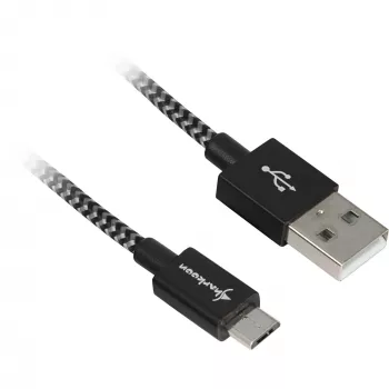 USB 2.0 laidas, USB-A kištukas > „Micro-USB“ kištukas (juoda/pilka, 0,5 metro, aptrauktas)