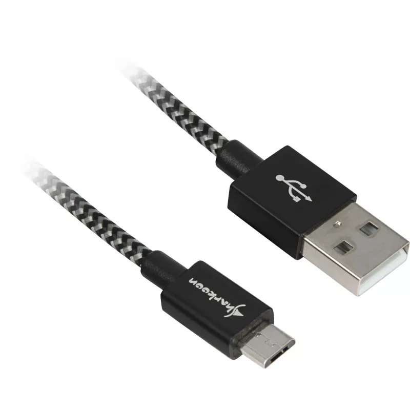 USB 2.0 laidas, USB-A kištukas > „Micro-USB“ kištukas (juoda/pilka, 0,5 metro, aptrauktas)