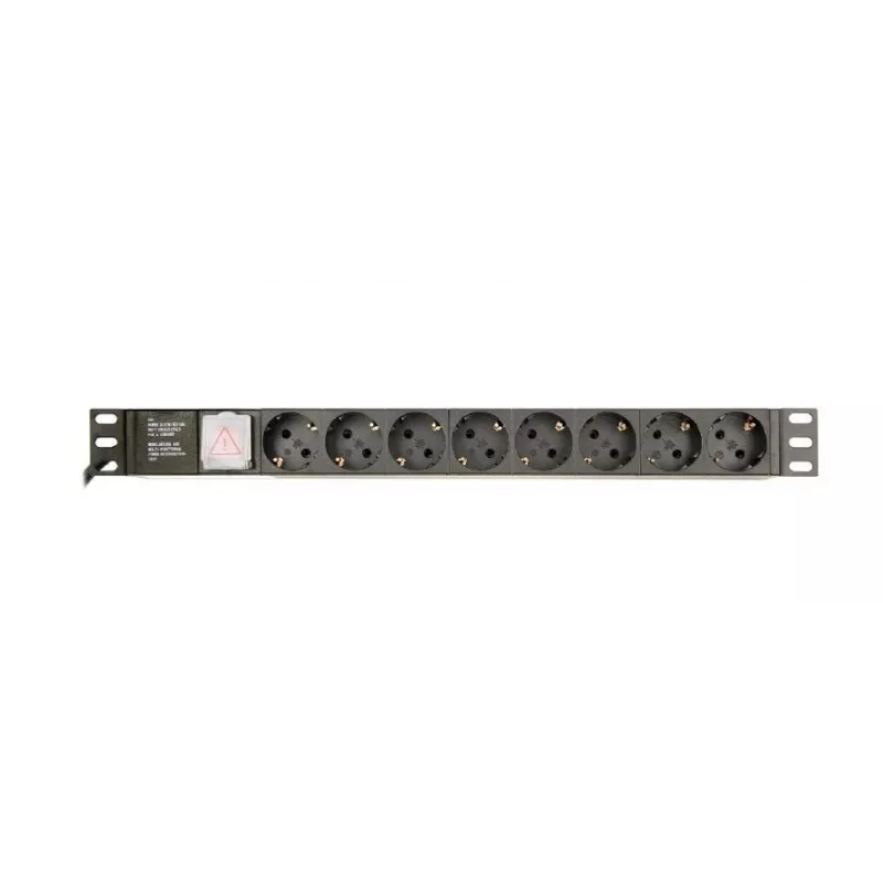Maitinimo skirstymo blokas GEMBIRD EG-PDU-014 — 8× F tipo lizdai, 16 A, 3 m laidas, 1U stovas, 3680 W, juodas