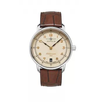 Rankinis laikrodis Zeppelin Mediterranee 96415, analoginis 36 mm nerūdijančio plieno korpusas, odinis dirželis