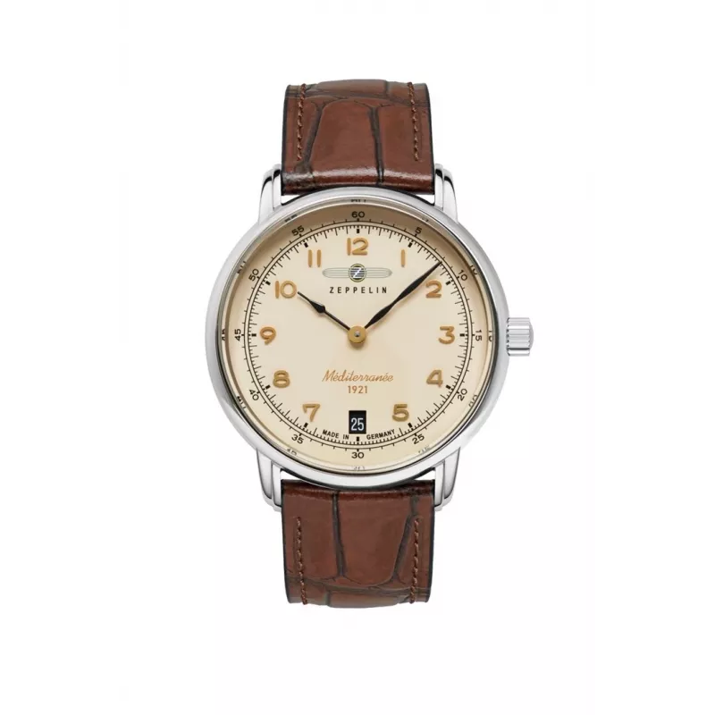Rankinis laikrodis Zeppelin Mediterranee 96415, analoginis 36 mm nerūdijančio plieno korpusas, odinis dirželis