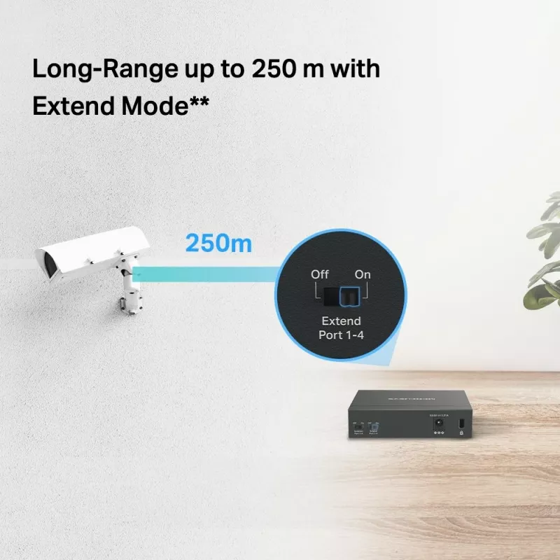 Mercusys 5 prievadų gigabitinio stalinio komutatoriaus su 4 PoE+ prievadais