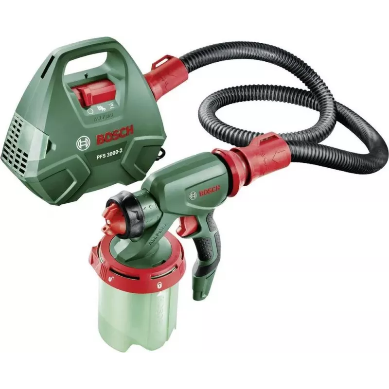 Purškimo pistoletas Bosch PFS 3000-2, 650 W kintamos srovės dažų purkštuvas, 1 l talpa, 2 m žarna, reguliuojamas antgalis
