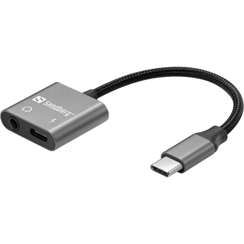 USB-C garso adapteris SANDBERG PD65W 136-67 su USB-C PD pralaidiniu įkrovimu