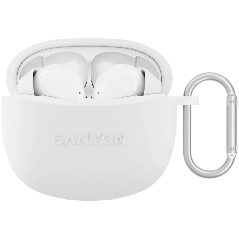 Canyon TWS-5 Bluetooth ausinės su mikrofonu, BT V5.3 JL 6983D4, dažnių diapazonas: 20Hz-20kHz, baterija: ausinėse 40mAh*2 + įkrovimo dėklas 500mAh, Type-C