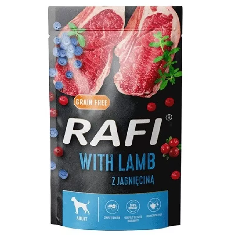 DOLINA NOTECI Rafi Lamb, mėlynės, spanguolės - drėgnas šunų pašaras - 500g