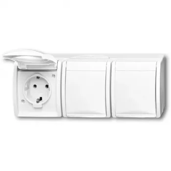 Kištukinis lizdas CEE 7/3 Busch‑Jäger 2084-0-0712, 2P+E, 16 A, 250 V, IP44, baltas, 222×83×55 mm