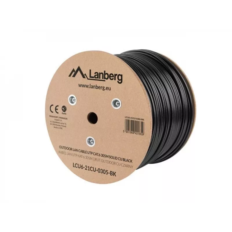 Lanberg LCU6-21CU-0305-BK tinklo kabelis juodas 305 m Cat6 U/UTP (UTP) lauko