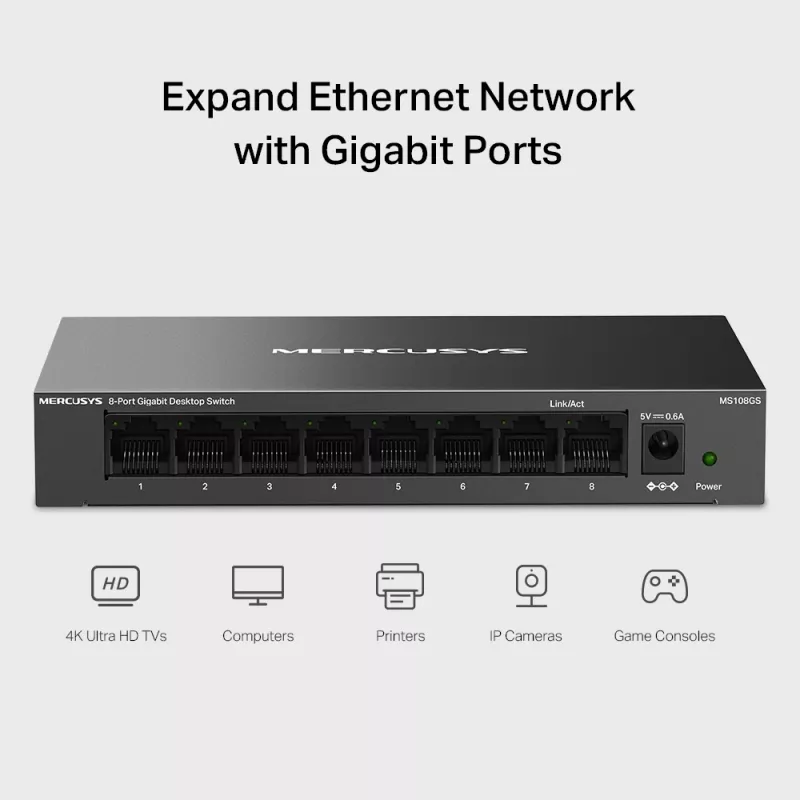 Mercusys 8 prievadų gigabitinio eterneto stalinis komutatorius