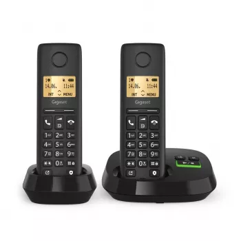 Belaidis analoginis/DECT telefonas Gigaset PURE 100A Duo — 2 rageliai, garsiakalbis, skambučio identifikavimas, 1,5 colio ekranas, juoda