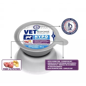 VET RESPONSE Hypoallergenic Kiauliena - šlapias kačių maistas - 85g