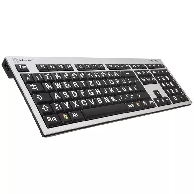 Klaviatūra Logickeyboard XLPrint Office USB QWERTZ vokiška aliumininė juoda