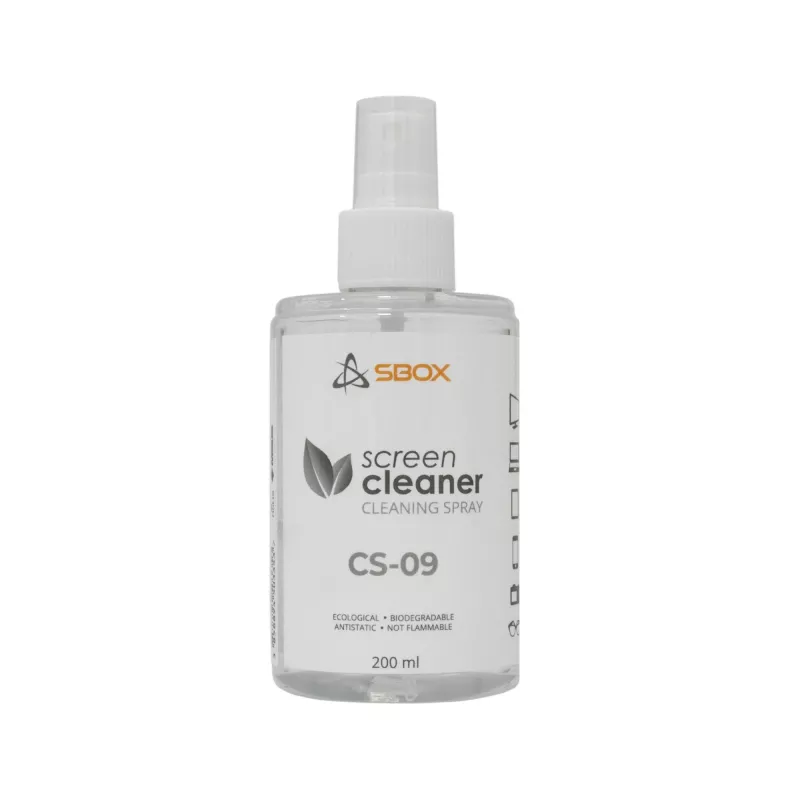 Ekrano valiklis SBOX CS-09 200 ml — valymo skystis ekranams ir stiklui
