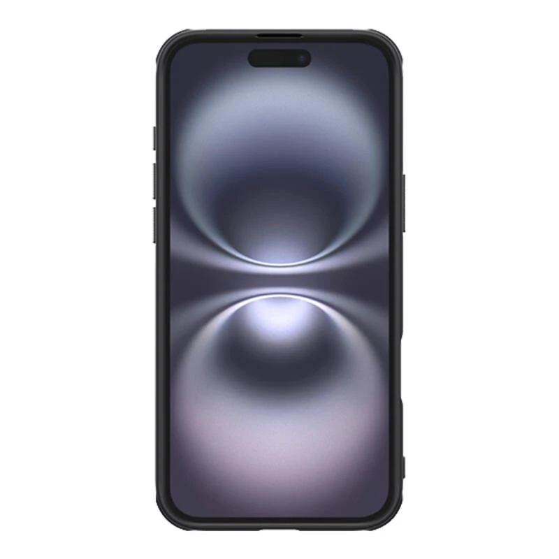 Nillkin Frosted Shield Pro telefono dėklas, skirtas iPhone 16 Plus — juodas, standus matinis galinis paviršius, plonas