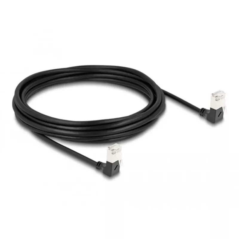 DeLOCK RJ45 tinklo kabelis Cat.6A S/FTP plonas 90° žemyn 5 m juodas