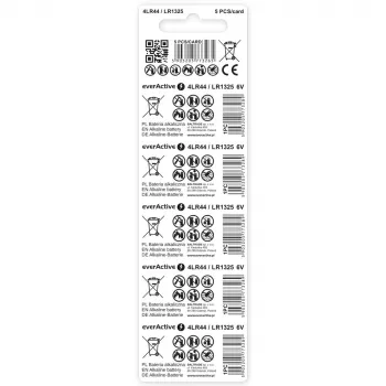 Šarminės sagos baterijos everActive LR44 1,5 V — pakuotėje 5 vnt.