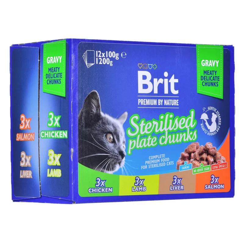 BRIT Premium Cat Sterilised Plate - drėgnas kačių ėdalas - 12x100g