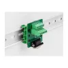 DeLOCK D-Sub 9 kontaktų kištukinis adapteris į gnybtų bloką, skirtą DIN bėgiui. Plotis 51 mm, gylis 58 mm, aukštis 30 mm