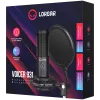 LORGAR Voicer 931, žaidimų mikrofonas, juodas, USB kondensatorinis mikrofonas su svirtiniu stovu, pop filtru, trikoju. Komplekte: 1* mikrofonas, 1* svirtinis stovas su C formos spaustuku, 1* amortizatorius