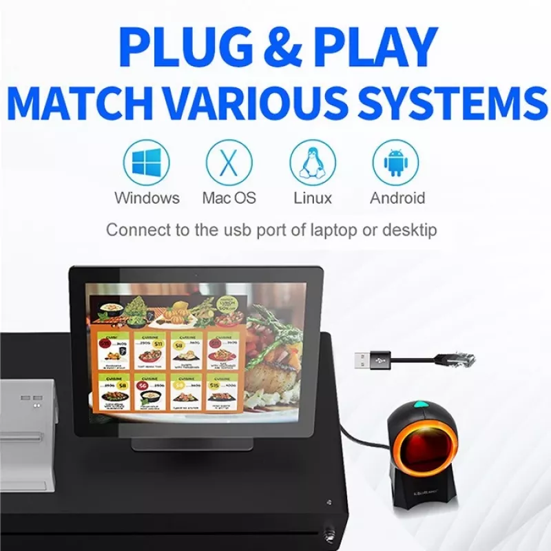 Laidinis stalinis brūkšninių kodų skaitytuvas QOLTEC 50857 — 1D/2D, USB, ABS korpusas, juodas, 1,75 m laidas