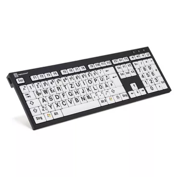 Klaviatūra Logickeyboard XL Print Universal USB QWERTZ German Juoda White